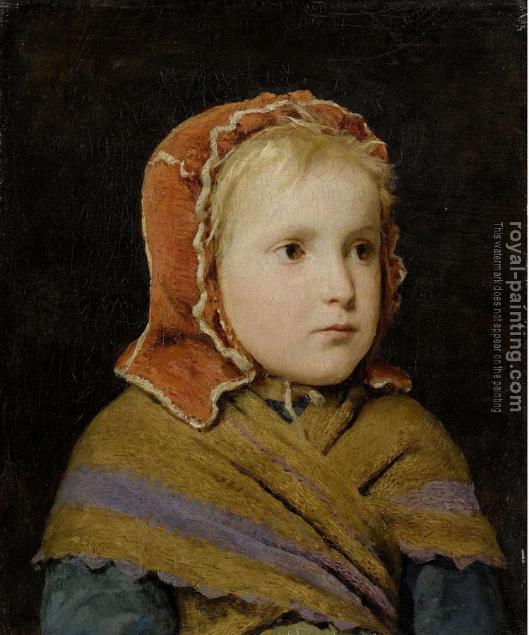 Albert Anker : Madchen mit roter haube Albert Anker : Madchen mit roter haube